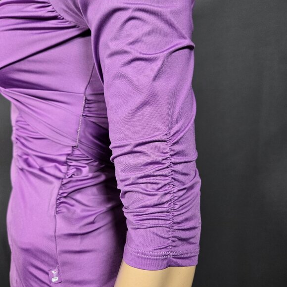 Y2K Zip Up Tie Back Blouse Office Siren Whimsigoth Size S Purple Fitted Ruched - Picture 6 of 13